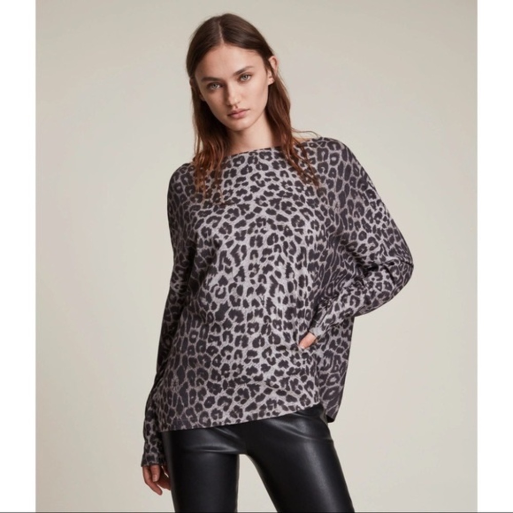 NWT AllSaints Rita Leppo Leopard Print Long Sleeve Tee Size M